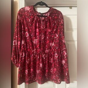 NWOT lane Bryant Floral Red and White peplum boho top size 26/28 4X 🌹BC BAG 03